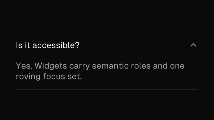 The Accordion component rendered by the engine (dark theme)