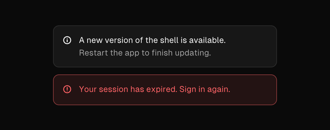 Default and destructive alerts rendered by the engine (dark theme)