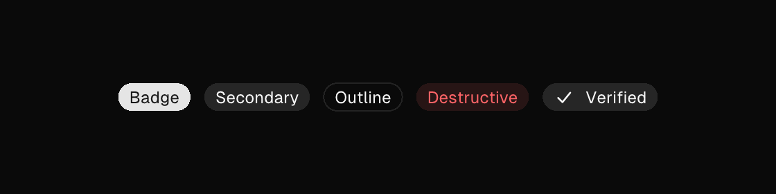 Badge variants rendered by the engine (dark theme)