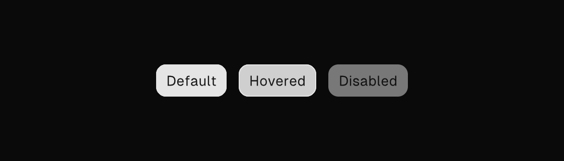Button default, hovered, and disabled states rendered by the engine (dark theme)