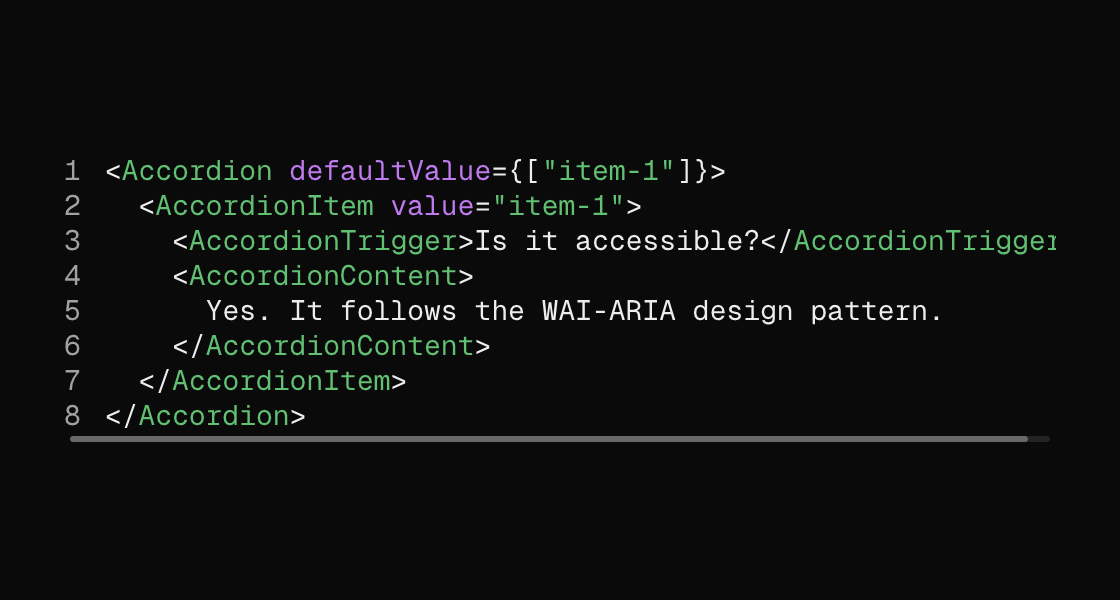 A bare JSX code sample with syntax highlighting and line numbers (dark theme)