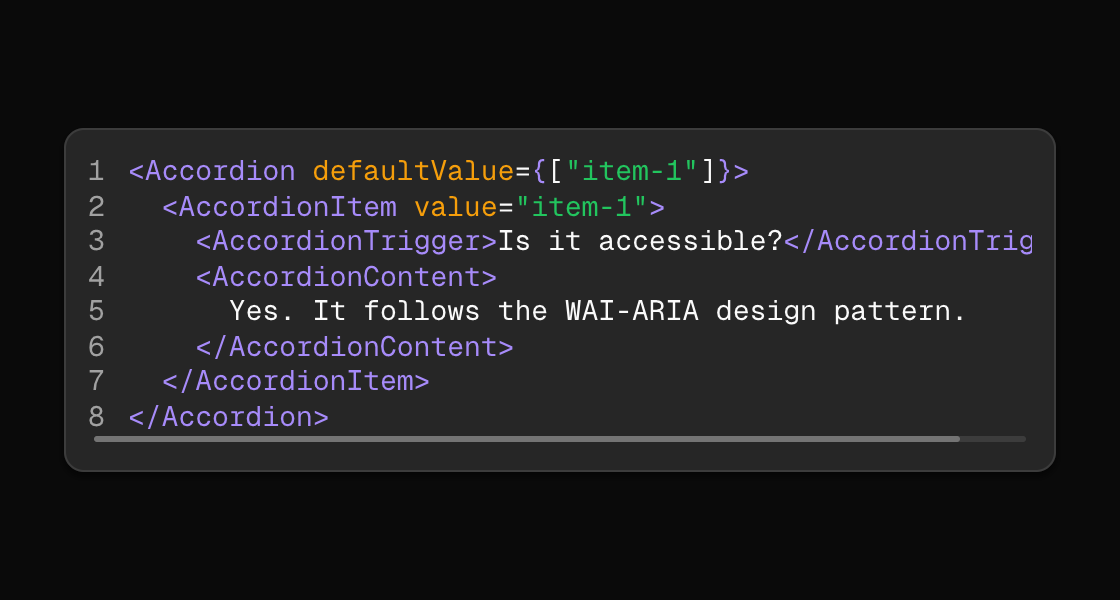 A JSX code sample with syntax highlighting and line numbers (dark theme)