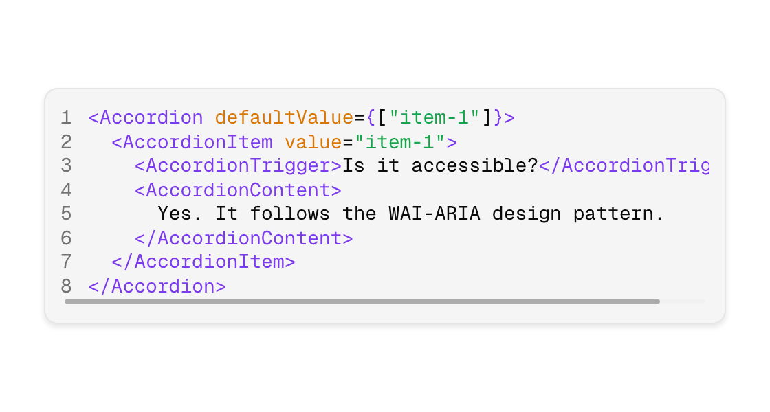 A JSX code sample with syntax highlighting and line numbers (light theme)