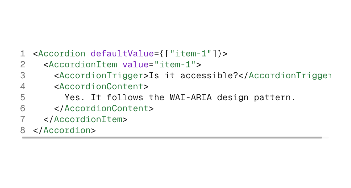 A bare JSX code sample with syntax highlighting and line numbers (light theme)