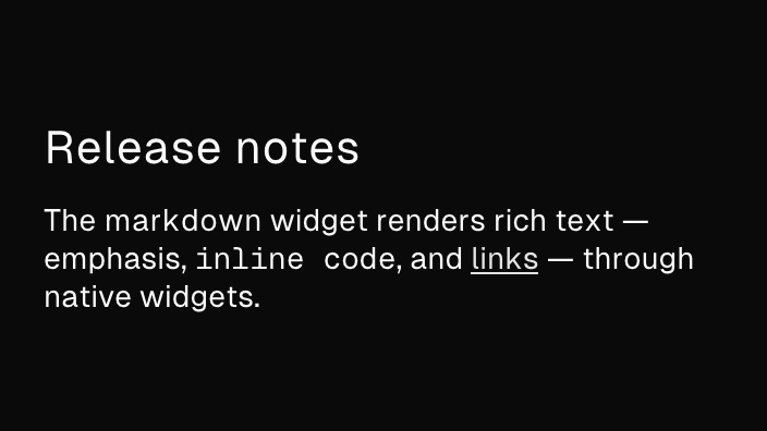 The Markdown component rendered by the engine (dark theme)