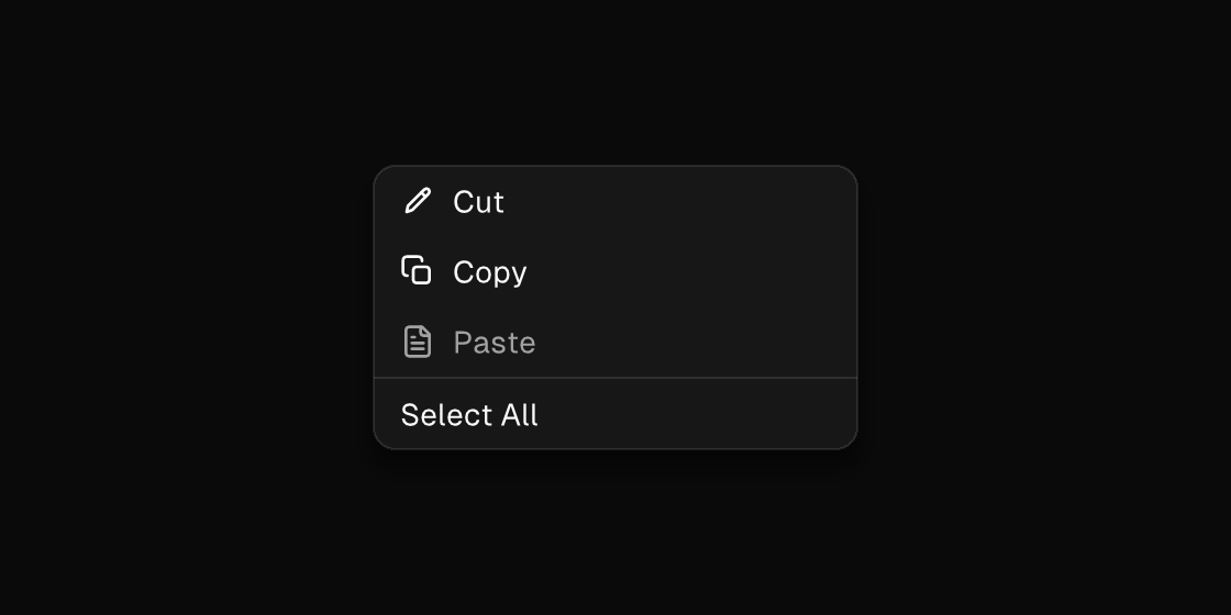 A static menu surface with menu items rendered by the engine (dark theme)