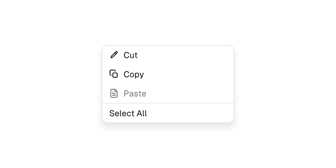 A static menu surface with menu items rendered by the engine (light theme)