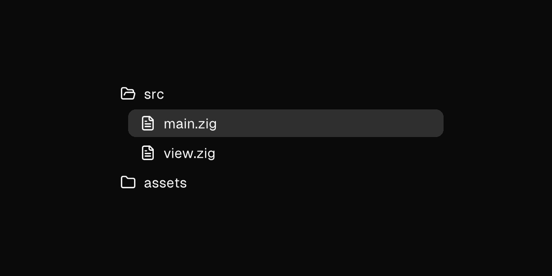 A file tree with an expanded folder and a selected row rendered by the engine (dark theme)