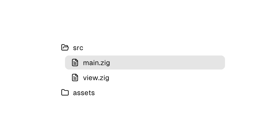 A file tree with an expanded folder and a selected row rendered by the engine (light theme)